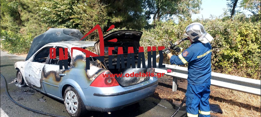 Πιερία-Εθνική Οδός: Στις φλόγες τυλίχθηκε αμάξι στο ύψος του Κορινού (ΕΙΚΟΝΕΣ)