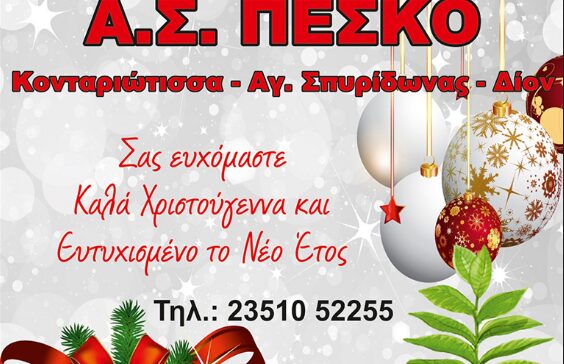 Ευχές για Καλά Χριστούγεννα από τον Α.Σ. ΠΕΣΚΟ Κονταριώτισσας – Αγ. Σπυρίδωνα – Δίου
